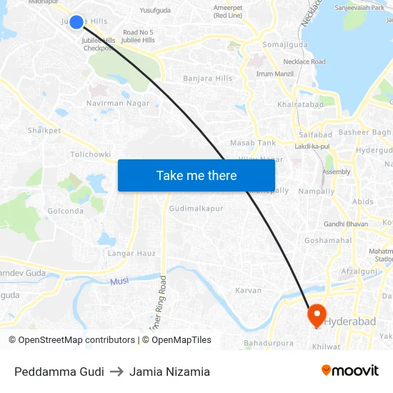 Peddamma Gudi to Jamia Nizamia map
