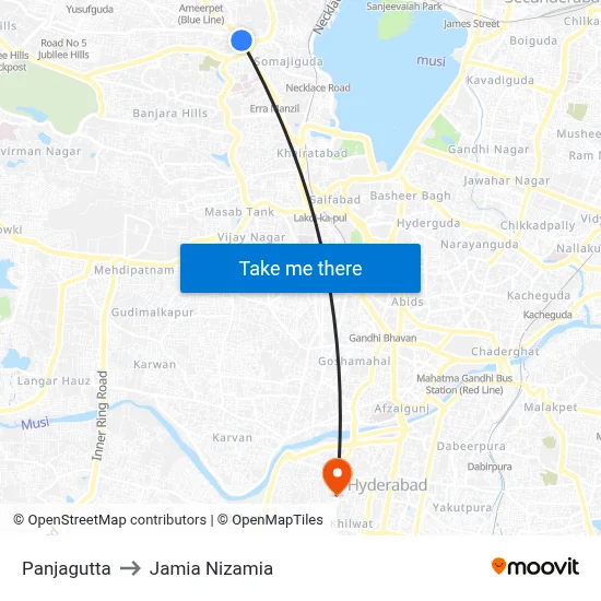 Panjagutta to Jamia Nizamia map