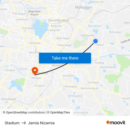 Stadium to Jamia Nizamia map