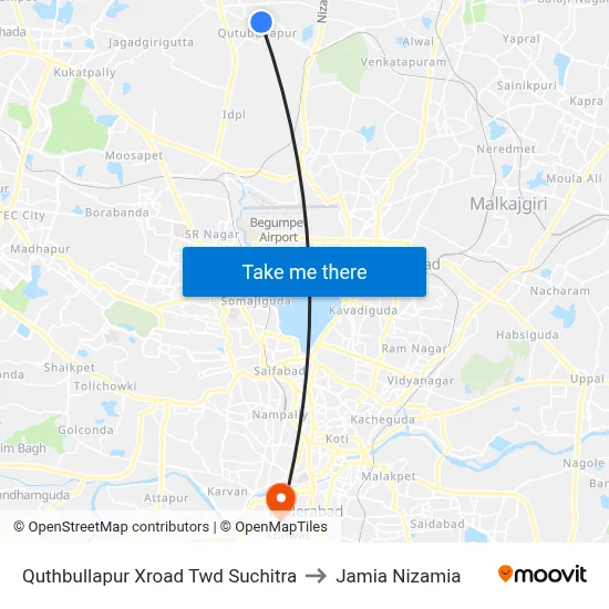 Quthbullapur Xroad Twd Suchitra to Jamia Nizamia map