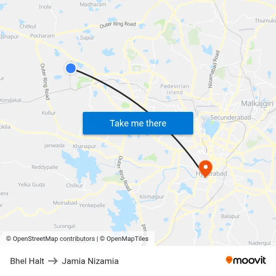 Bhel Halt to Jamia Nizamia map