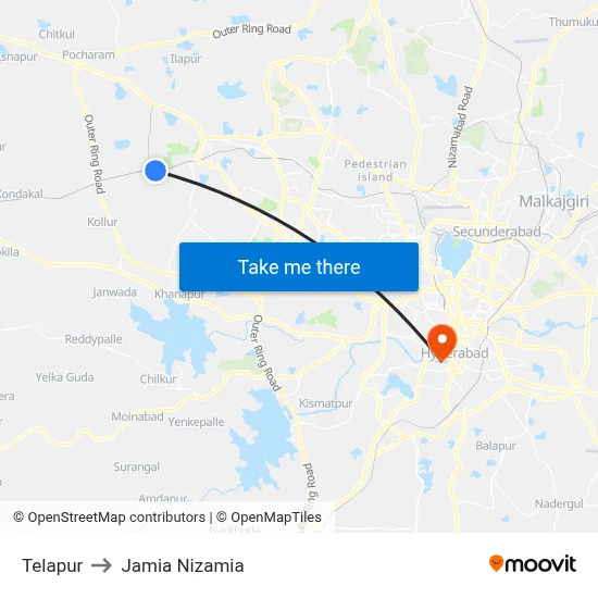 Telapur to Jamia Nizamia map