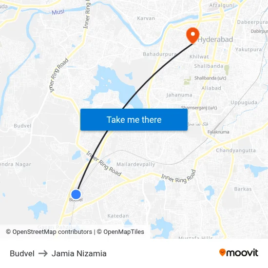 Budvel to Jamia Nizamia map
