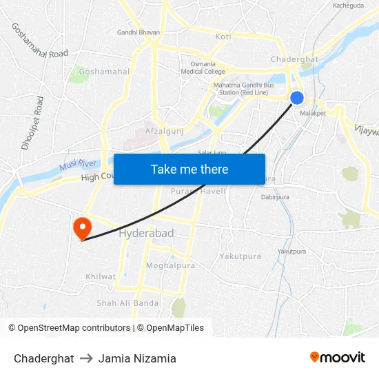 Chaderghat to Jamia Nizamia map