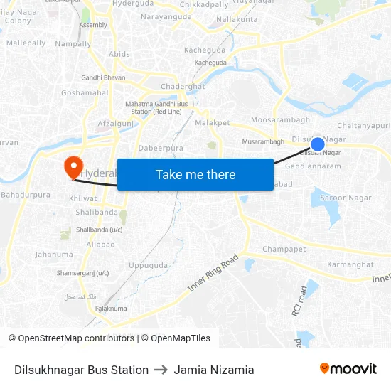 Dilsukhnagar Bus Station to Jamia Nizamia map