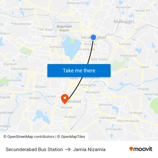 Secunderabad Bus Station to Jamia Nizamia map