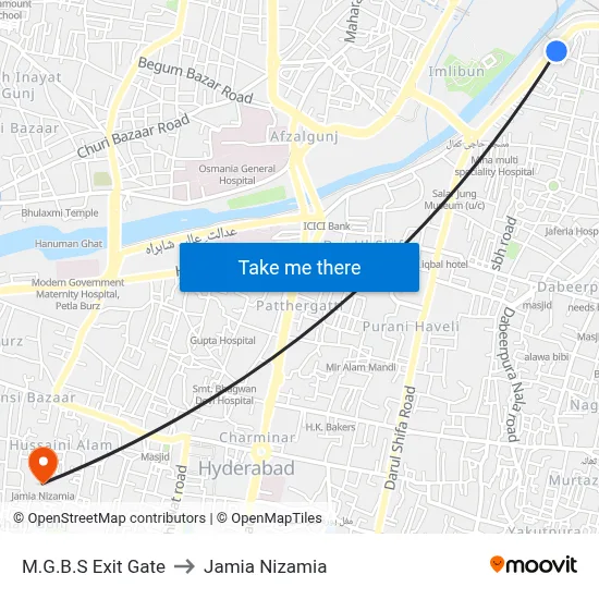 M.G.B.S Exit Gate to Jamia Nizamia map