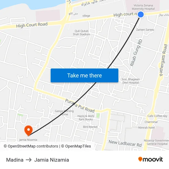 Madina to Jamia Nizamia map