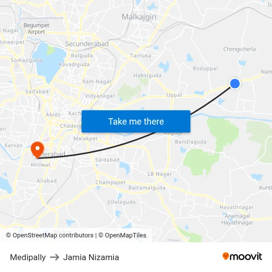 Medipally to Jamia Nizamia map