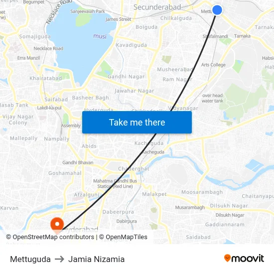 Mettuguda to Jamia Nizamia map