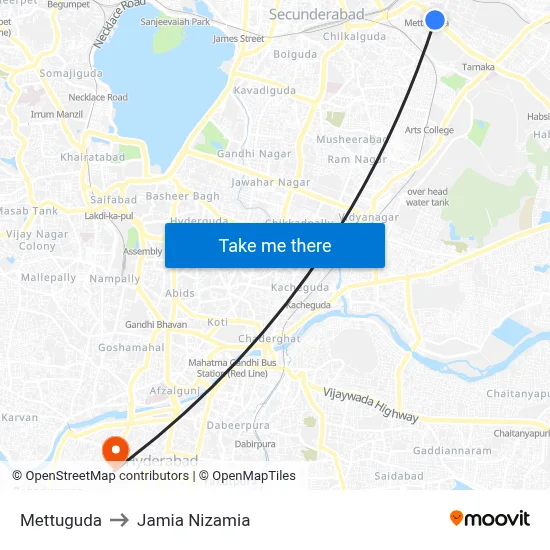 Mettuguda to Jamia Nizamia map