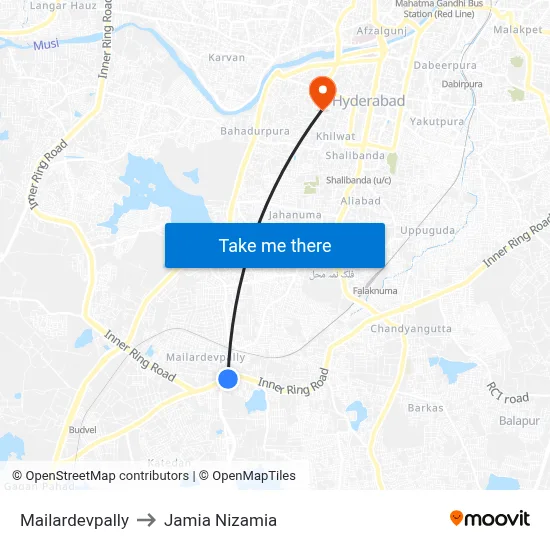 Mailardevpally to Jamia Nizamia map