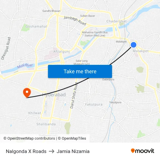 Nalgonda X Roads to Jamia Nizamia map