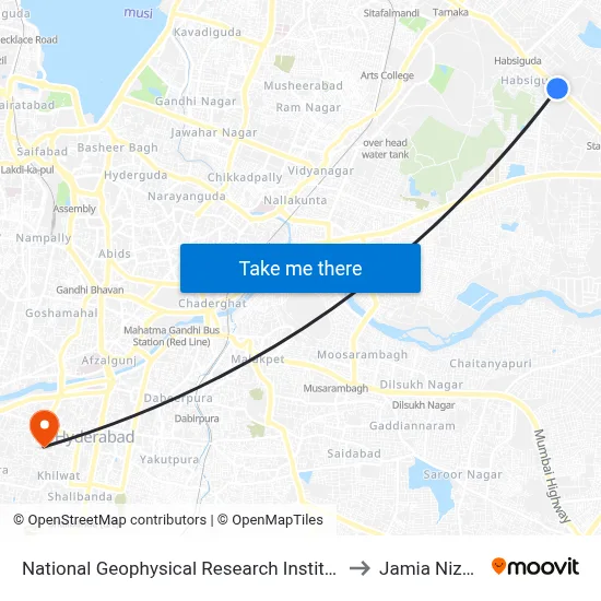 National Geophysical Research Institute (Ngri) to Jamia Nizamia map
