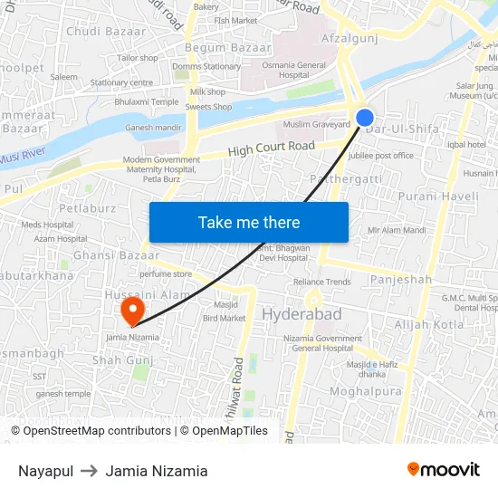 Nayapul to Jamia Nizamia map