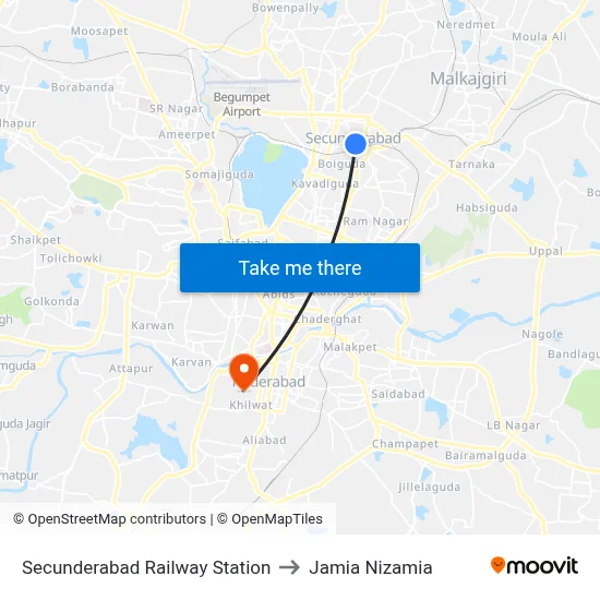 Secunderabad Railway Station to Jamia Nizamia map