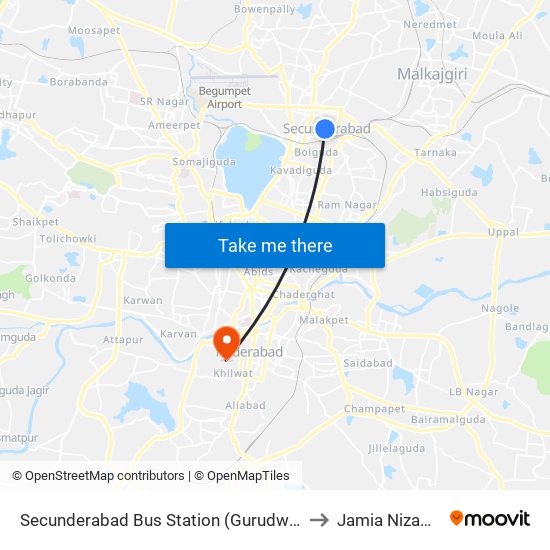 Secunderabad Bus Station (Gurudwara) to Jamia Nizamia map