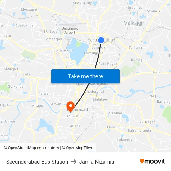 Secunderabad Bus Station to Jamia Nizamia map