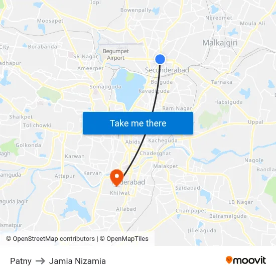 Patny to Jamia Nizamia map