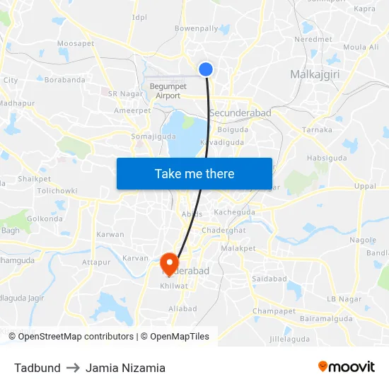 Tadbund to Jamia Nizamia map
