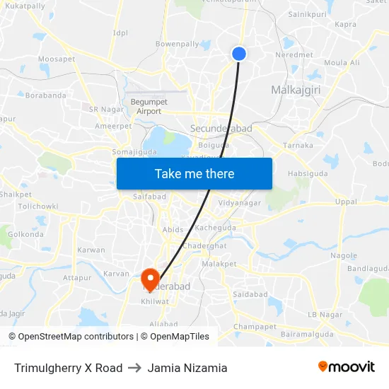 Trimulgherry X Road to Jamia Nizamia map