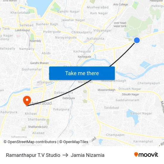 Ramanthapur T.V Studio to Jamia Nizamia map