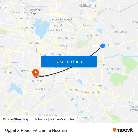 Uppal X Road to Jamia Nizamia map
