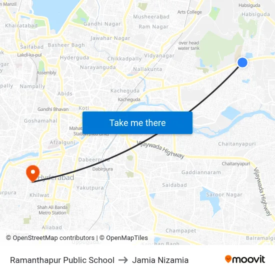 Ramanthapur Public School to Jamia Nizamia map
