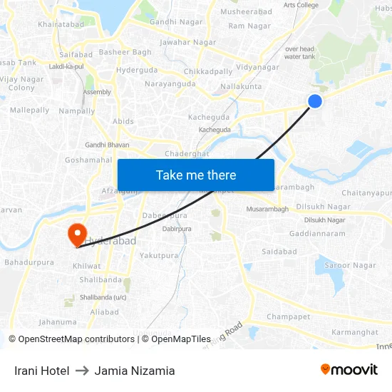 Irani Hotel to Jamia Nizamia map