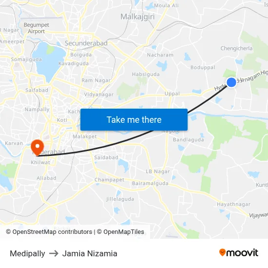 Medipally to Jamia Nizamia map