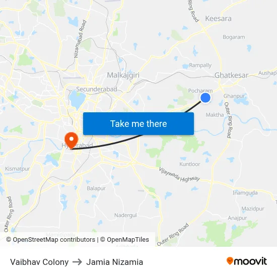 Vaibhav Colony to Jamia Nizamia map