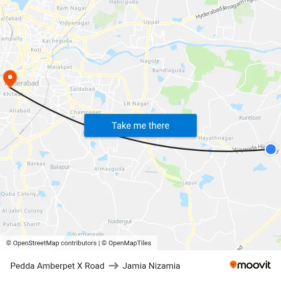 Pedda Amberpet X Road to Jamia Nizamia map