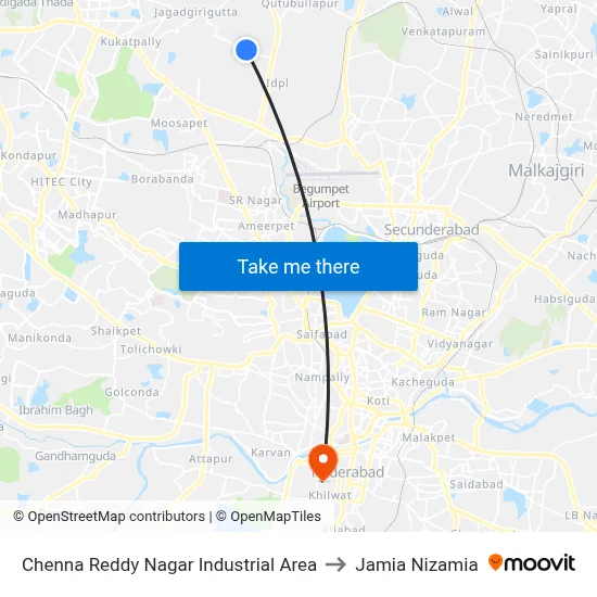 Chenna Reddy Nagar Industrial Area to Jamia Nizamia map