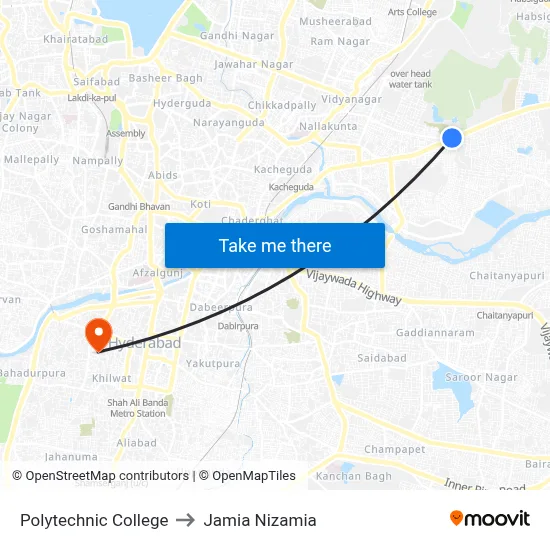 Polytechnic College to Jamia Nizamia map