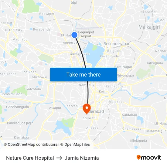 Nature Cure Hospital to Jamia Nizamia map