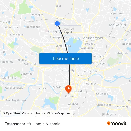 Fatehnagar to Jamia Nizamia map