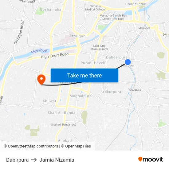 Dabirpura to Jamia Nizamia map