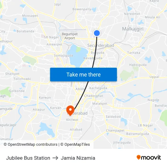 Jubilee Bus Station to Jamia Nizamia map