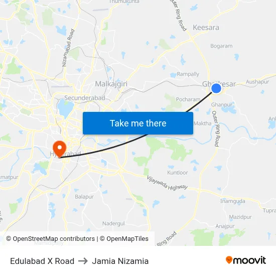 Edulabad X Road to Jamia Nizamia map