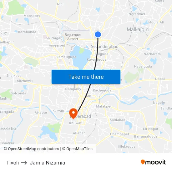 Tivoli to Jamia Nizamia map