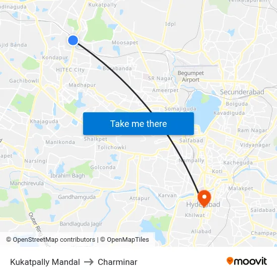Kukatpally Mandal to Charminar map