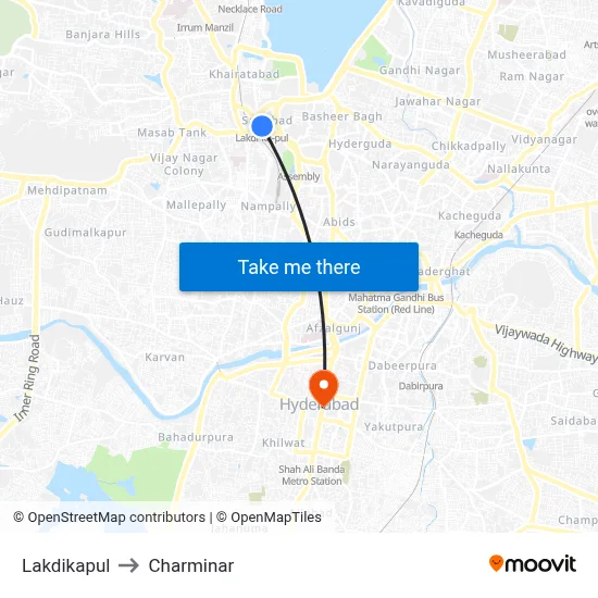 Lakdikapul to Charminar map