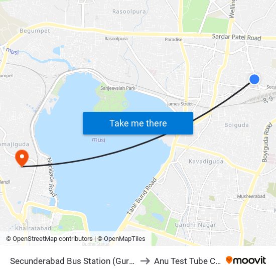 Secunderabad Bus Station (Gurudwara) to Anu Test Tube Centre map