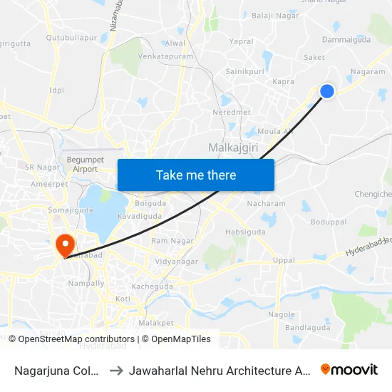 Nagarjuna Colony Twds_N to Jawaharlal Nehru Architecture And Fine Arts University map