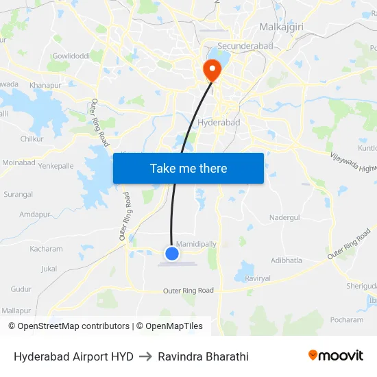 Hyderabad Airport HYD to Ravindra Bharathi map