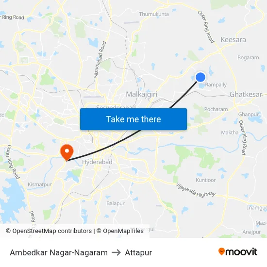 Ambedkar Nagar-Nagaram to Attapur map
