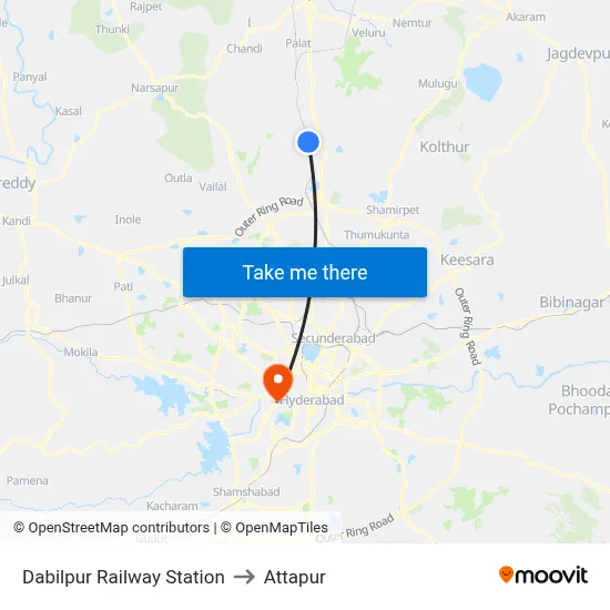 Dabilpur Railway Station to Attapur map
