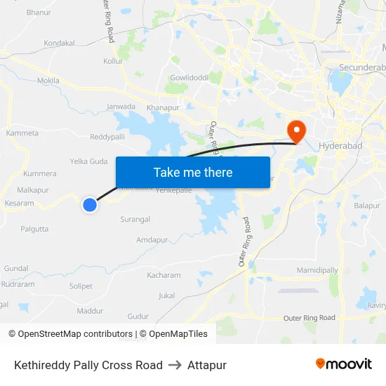 Kethireddy Pally Cross Road to Attapur map