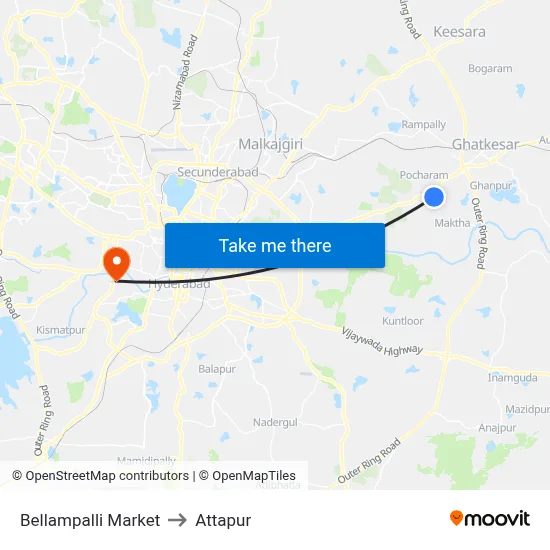 Bellampalli Market to Attapur map