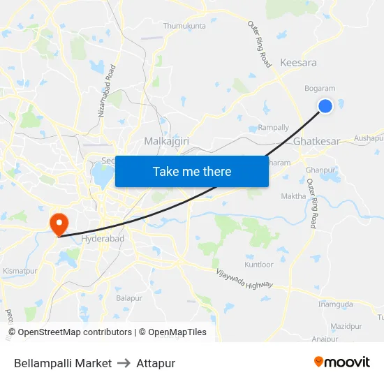 Bellampalli Market to Attapur map